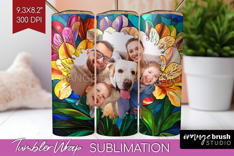 Stained Glass Photo Tumbler PNG - Flowers Picture Tumbler