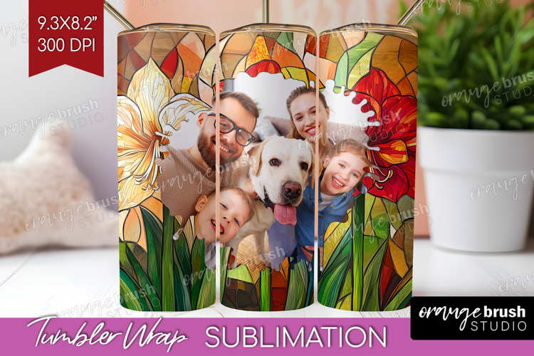 Stained Glass Photo Tumbler PNG - Flowers Picture Tumbler