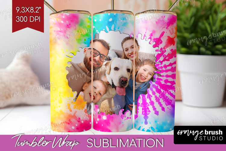 Tie Dye Photo Tumbler PNG - Rainbow Picture Tumbler Wrap