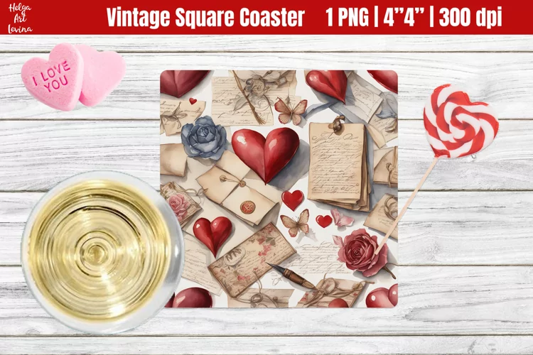 Vintage Valentine's Day| Square Coaster Sublimation