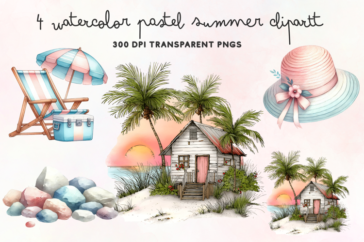 Watercolor Pastel Summer Clipart PNG