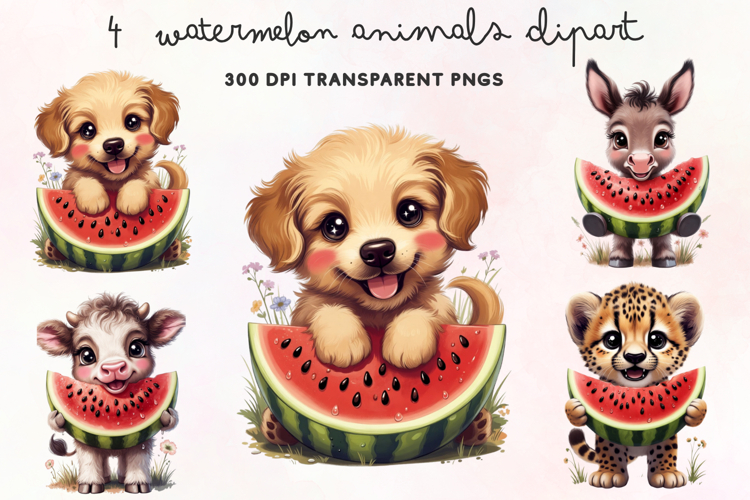 Watermelon Animals Clipart PNG