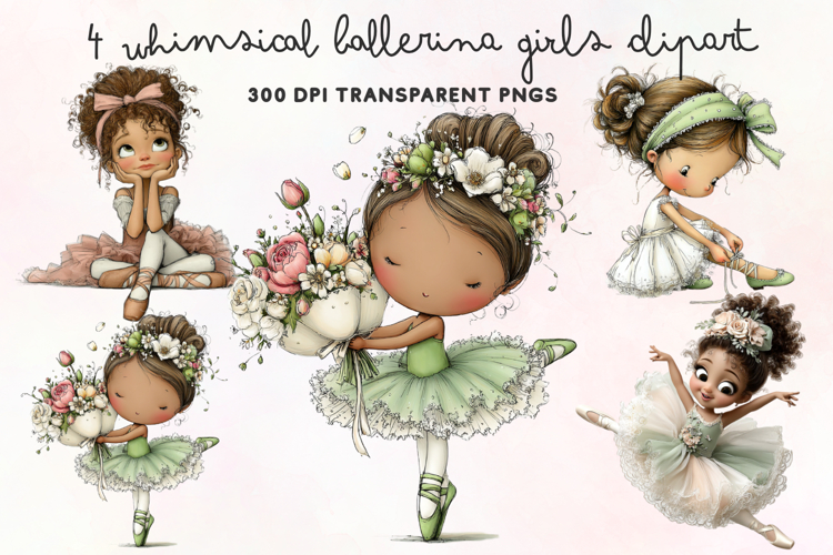 Whimsical Ballerina Girls Clipart PNG example image 1