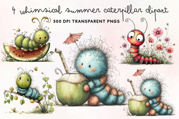 Whimsical Summer Caterpillar Clipart PNG