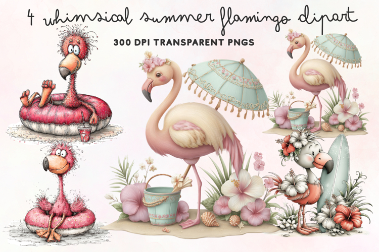 Whimsical Summer Flamingo Clipart PNG