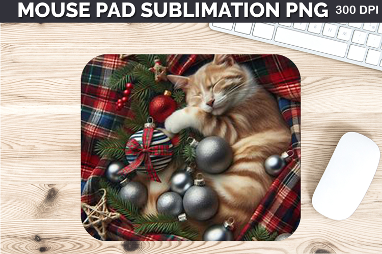Watercolor Cat Mouse Pad Sublimation - Christmas PNG Design