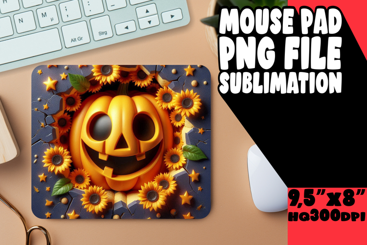 Cheerful Mouse Pad Sublimation Style, 3D Pumpkin