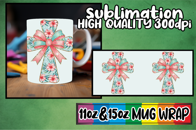 Serene evenings sublimation mug wrap, Flower Cross