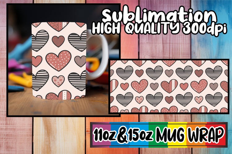 Blissful heart 11oz 15oz sublimation wrap, Valentine's Patte
