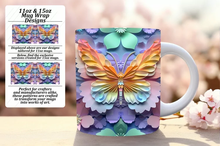 Fluttering Springtime Magic: 3D Mug Wrap