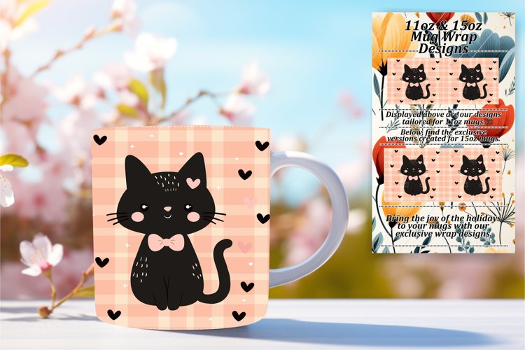 Charming Cat Mug Wrap for 11oz/15oz PNG