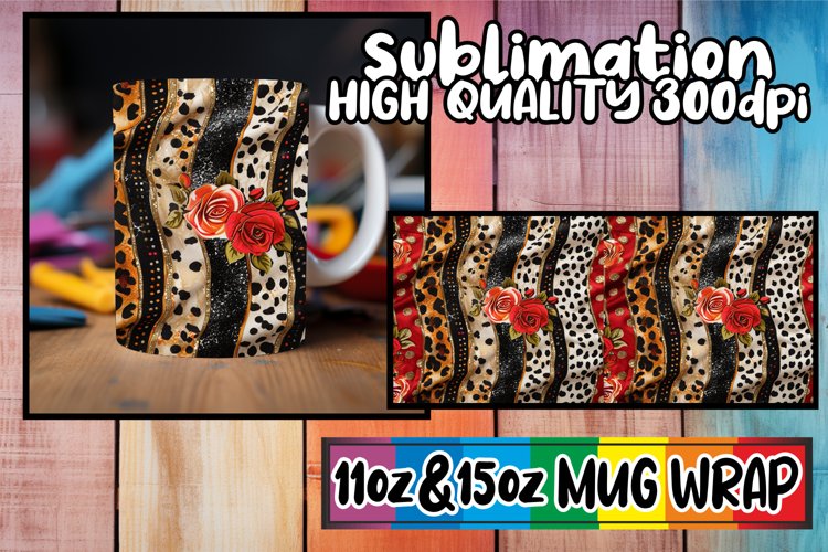 Stylish 3D Leopard and Flower Mug Wrap Art