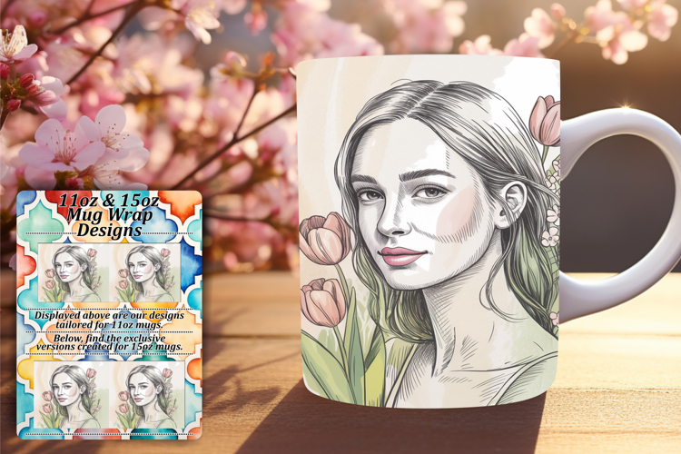 Stylish 11oz Mug Wrap Png Template , Beauty Woman