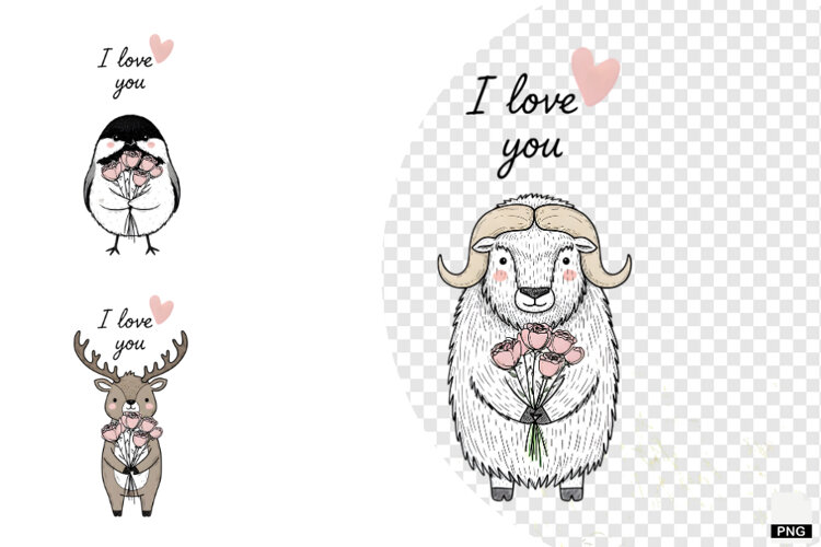 Sweet Winter Love Animals Clipart example image 1