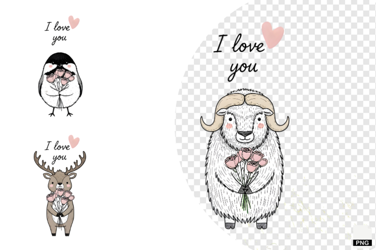 Sweet Winter Love Animals Clipart