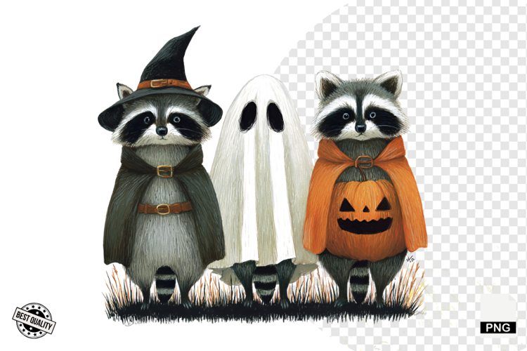 Halloween Spooky Raccoons Clipart example image 1