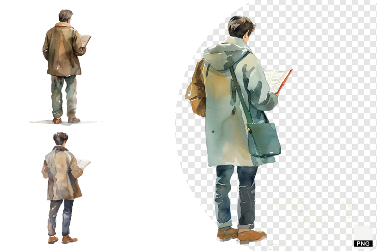 Watercolor Reading Man Clipart