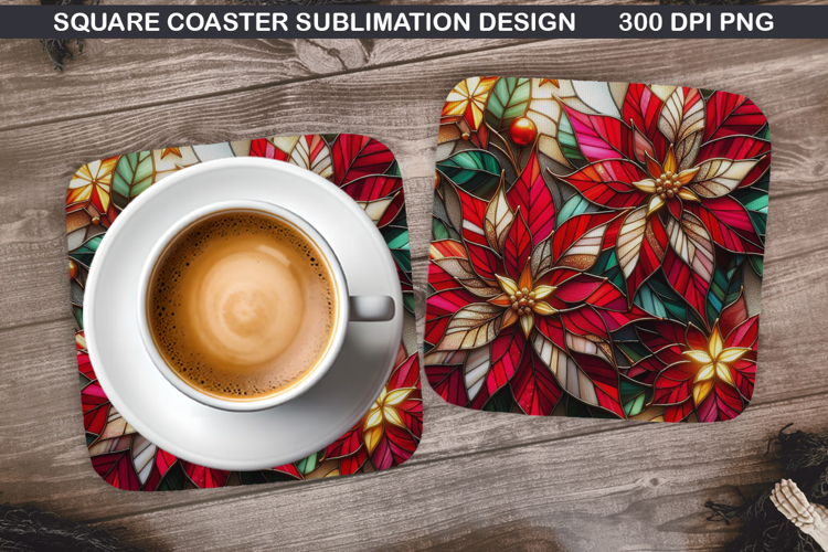 Poinsettias Coaster Sublimation, Christmas Coaster PNG