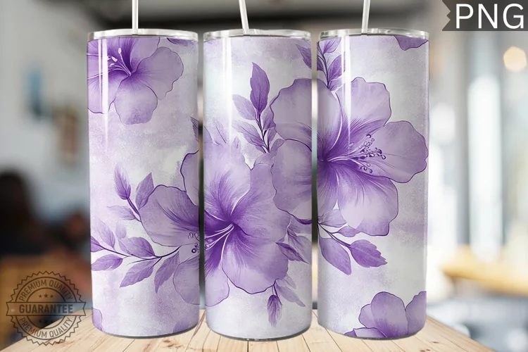 Purple Floral Tumbler Wrap - High Quality 300 Dpi