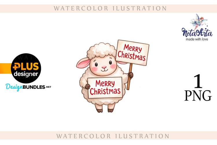Christmas Sheep in Watercolor Style
