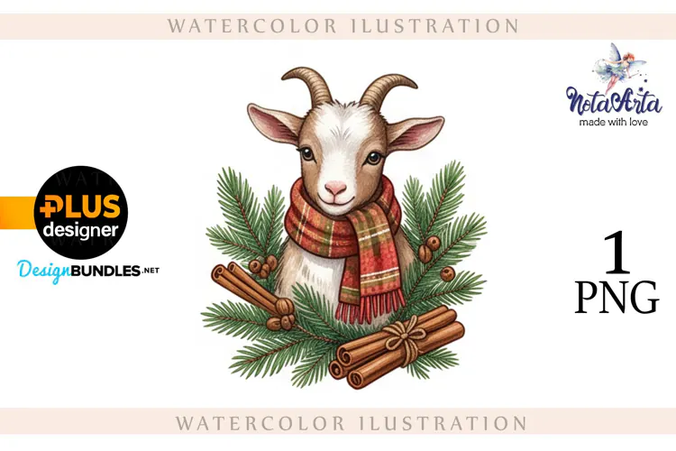 Christmas Goat in Watercolor Style