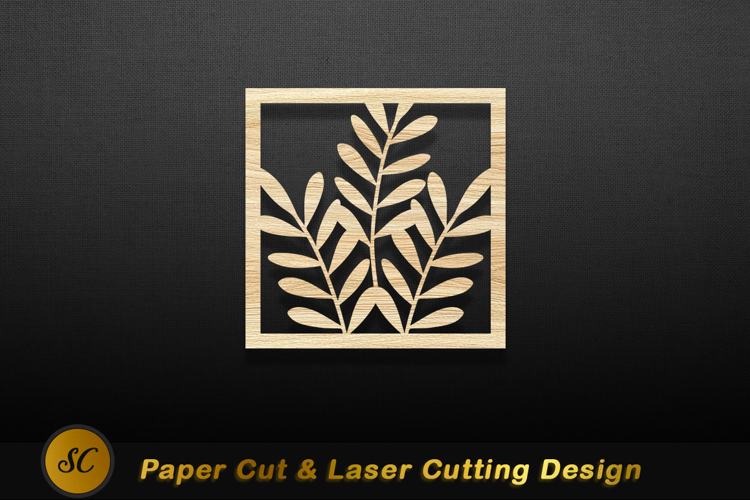 Wooden leaf pattern square panel image Laser cut