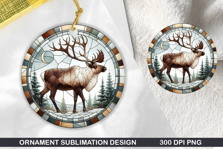 Cute Deer Stained Glass Ornament PNG, Digital Download File