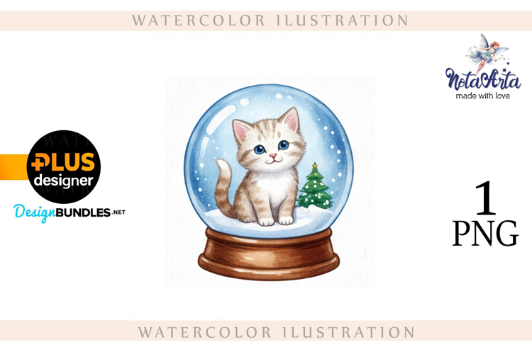 Christmas Kitten in Watercolor Style