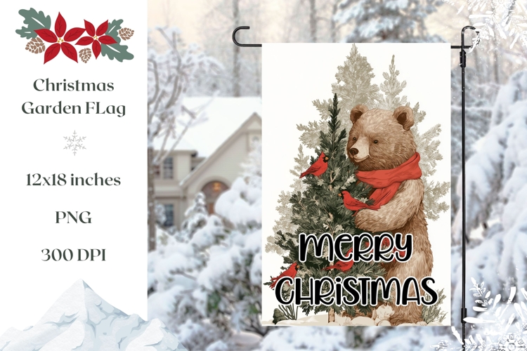 Vintage Christmas Bear Garden Flag Sublimation