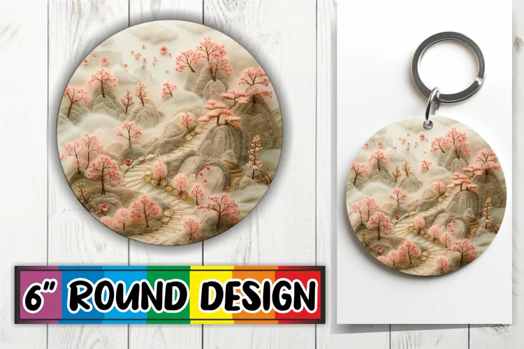 Spring Embroidered Sublimation Circle Kaychain Beauty Print