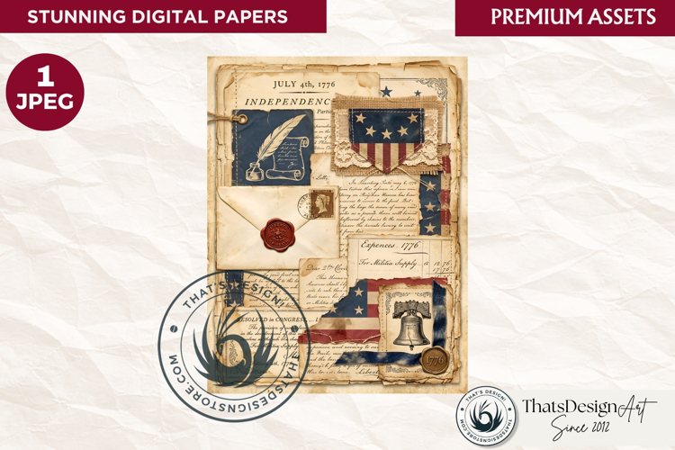 Vintage Patriotic 4th of July Junk Journal digital paper