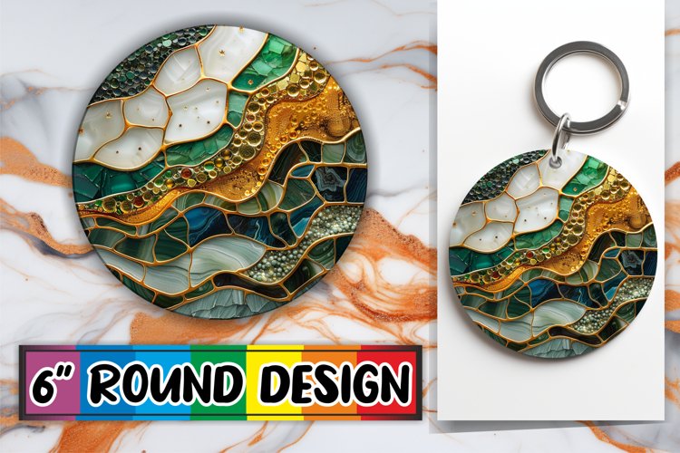 Radiant Round Keychains: Mosaic Marvels example image 1
