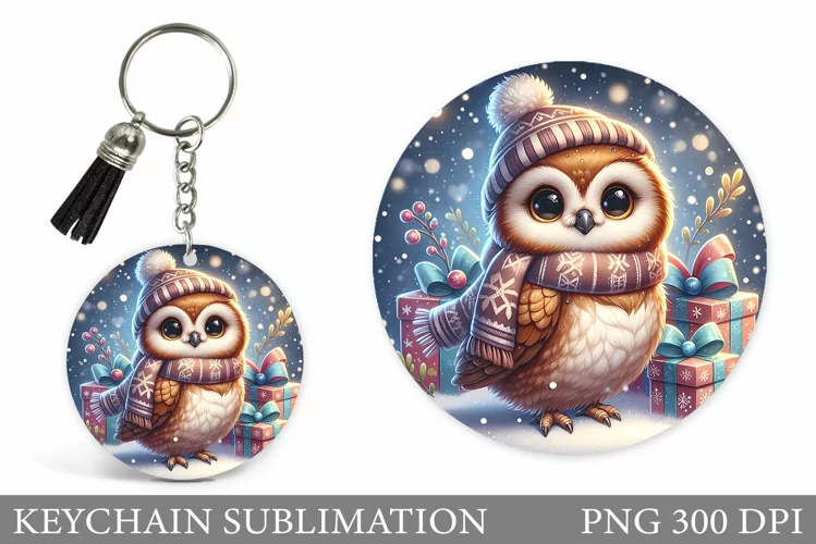 Cute Owl Keychain Design. Christmas Keychain Sublimation