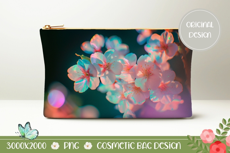 Holographic Flowers Cosmetic Bag, Floral Cosmetic Bag Print