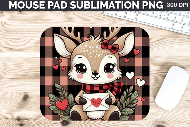Watercolor Deer Mouse Pad Sublimation - Valentines PNG