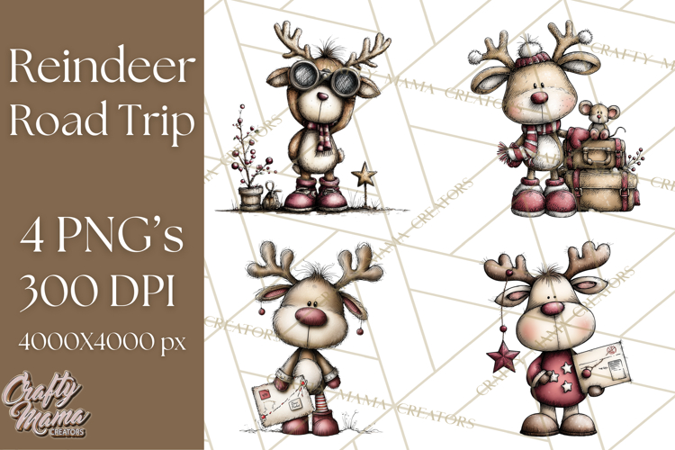 Homespun Christmas Reindeer Roadtrip PNG Clipart