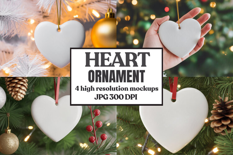 Christmas Love Heart Ornament Mockup | Holiday Hanging example image 1