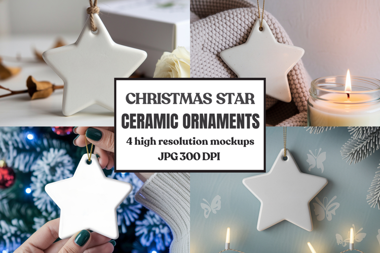 Christmas Star Ceramic Ornaments Mockup