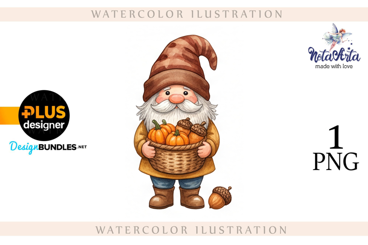 Gnomes with Pumpkin Harvest in Watercolor Style