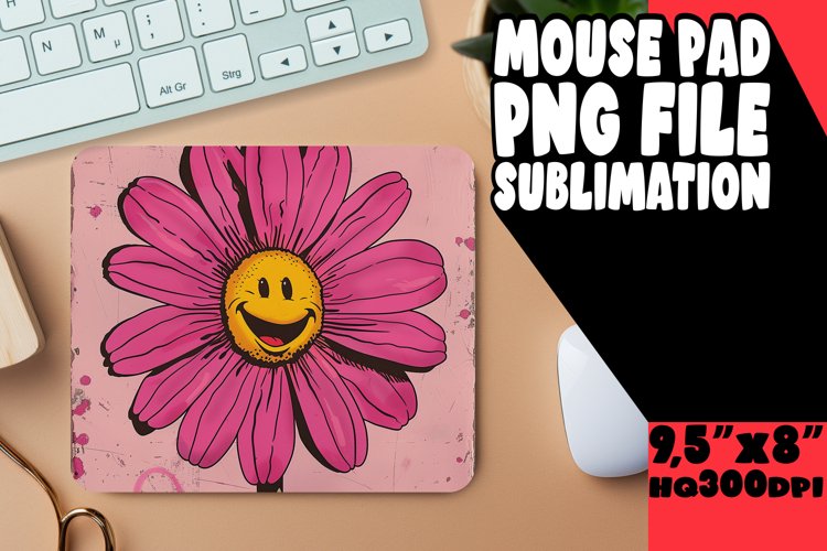 Sunny Retro Bouquet: Mouse Pad Smiling Flower Sublimation