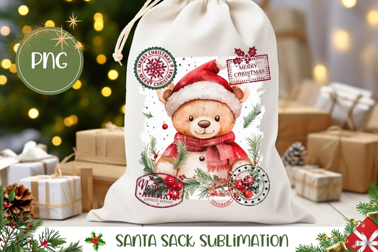 Cartoon Christmas Bear Santa Sack, Cute Gift Bag Design