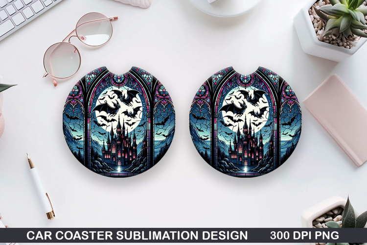 Haunted Bats Car Coaster Sublimation| Halloween Coaster PNG