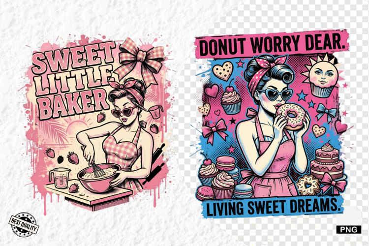 Vintage Summer Girl Baking PNG