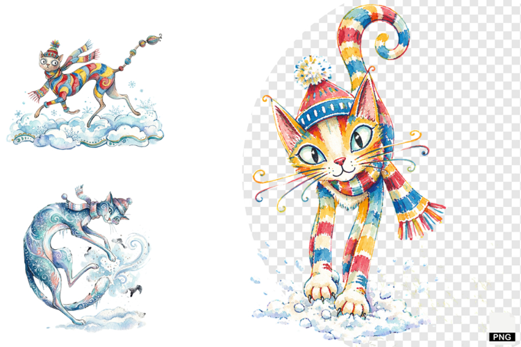 Quirky Winter Cats PNG