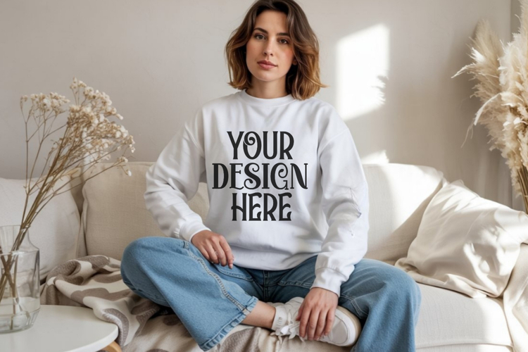 White Gildan 18000 Sweatshirt Model Mockups
