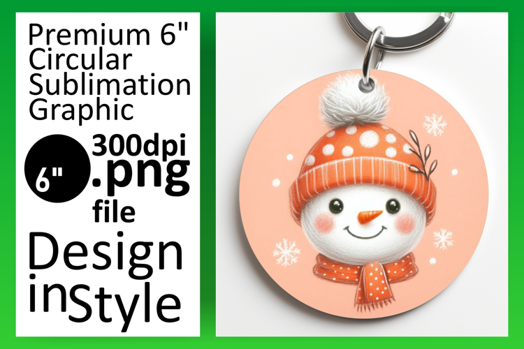 Vibrant Round Design for Keychains , Snowman