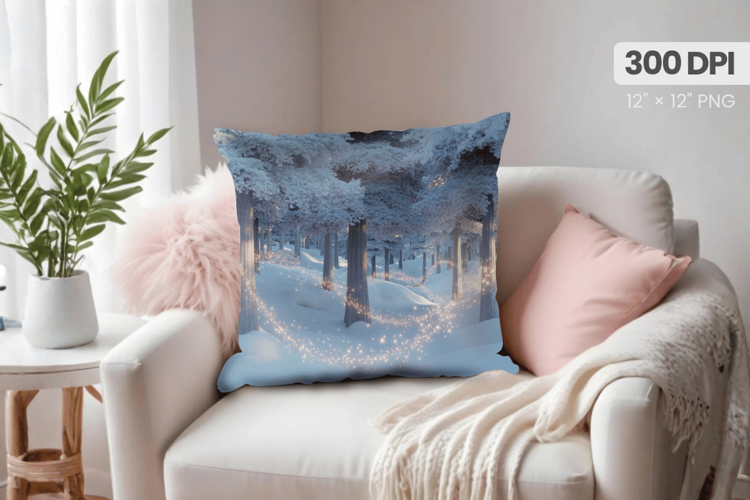 Winter Christmas Wonderland PNG Pillow, Winter Pillow Design