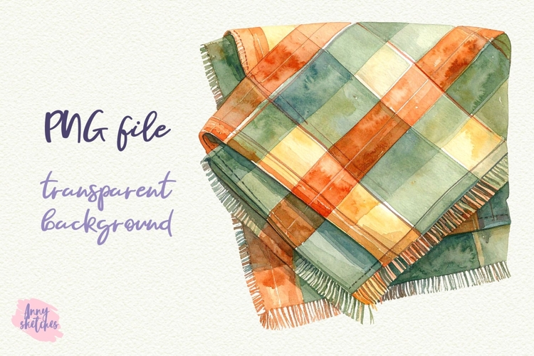 Gingham Cozy Autumn Blanket Sublimation PNG Baking Clipart