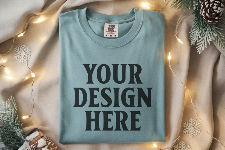 Bay Comfort Colors 1717 Christmas Folded T-Shirt Mockup