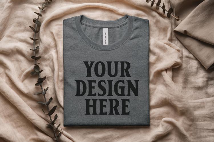 Athletic Heather Bella Canvas 3001 Flat Lay T-Shirt Mockup